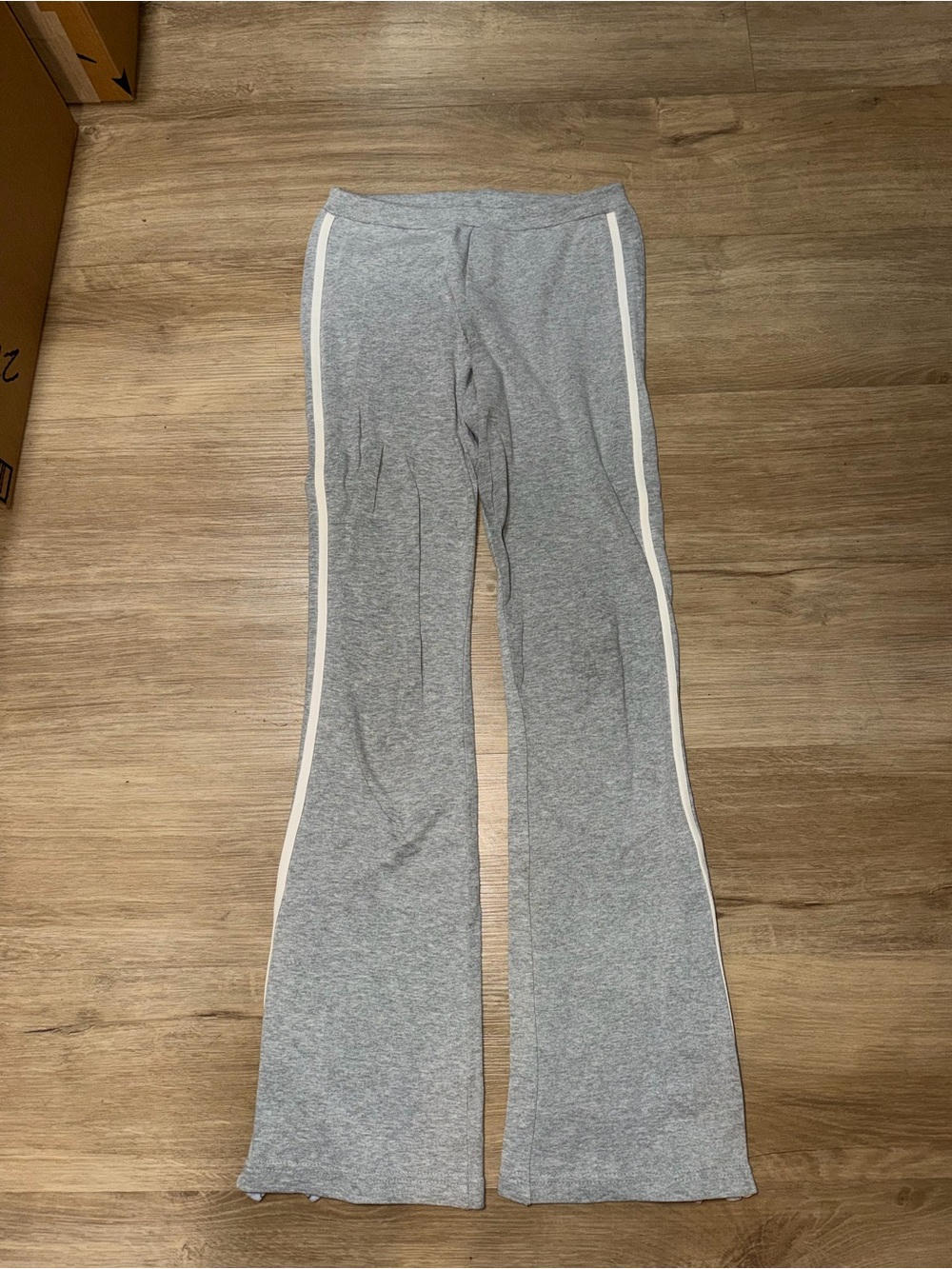 Gray Flared Track Pants with White Side Stripe - Women's Casual Joggers